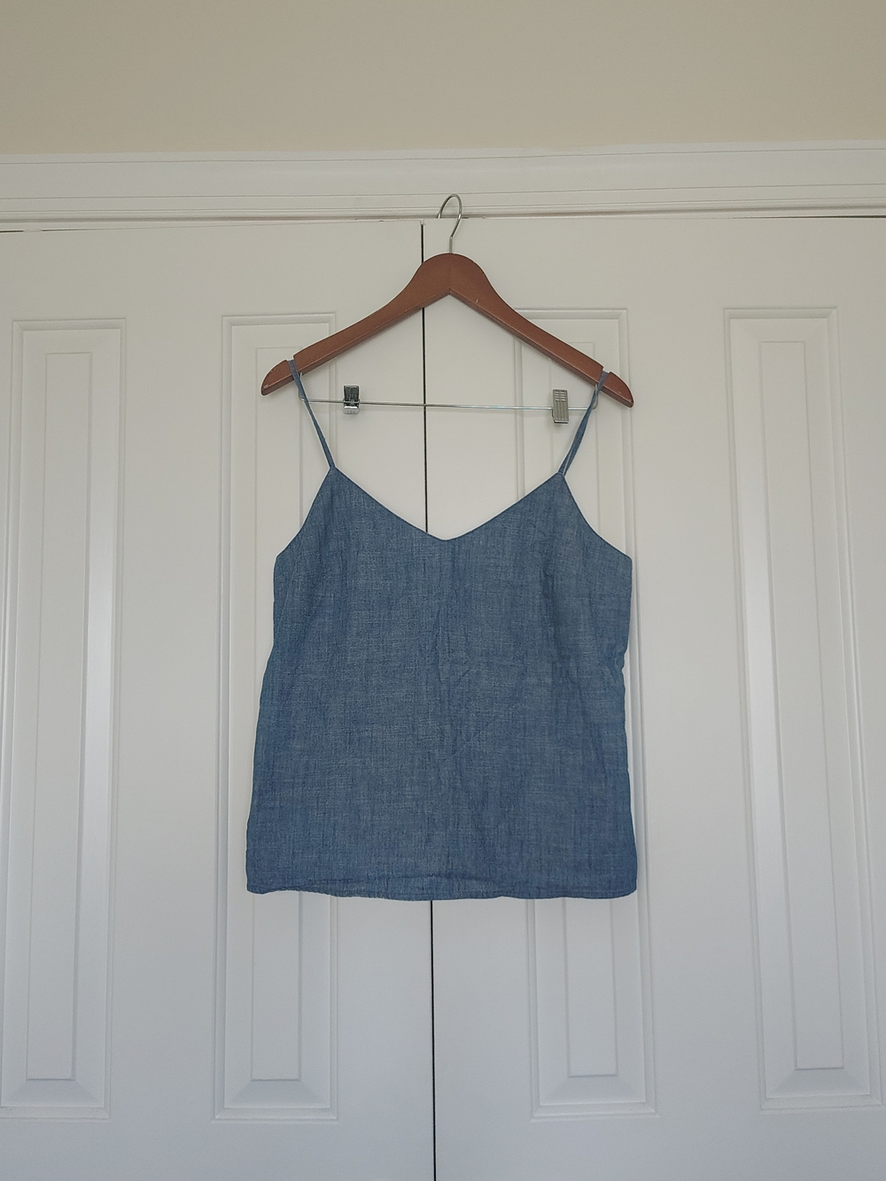 J. Crew Dark Blue Chambray Spaghetti Strap Tank Top | 100% Cotton
